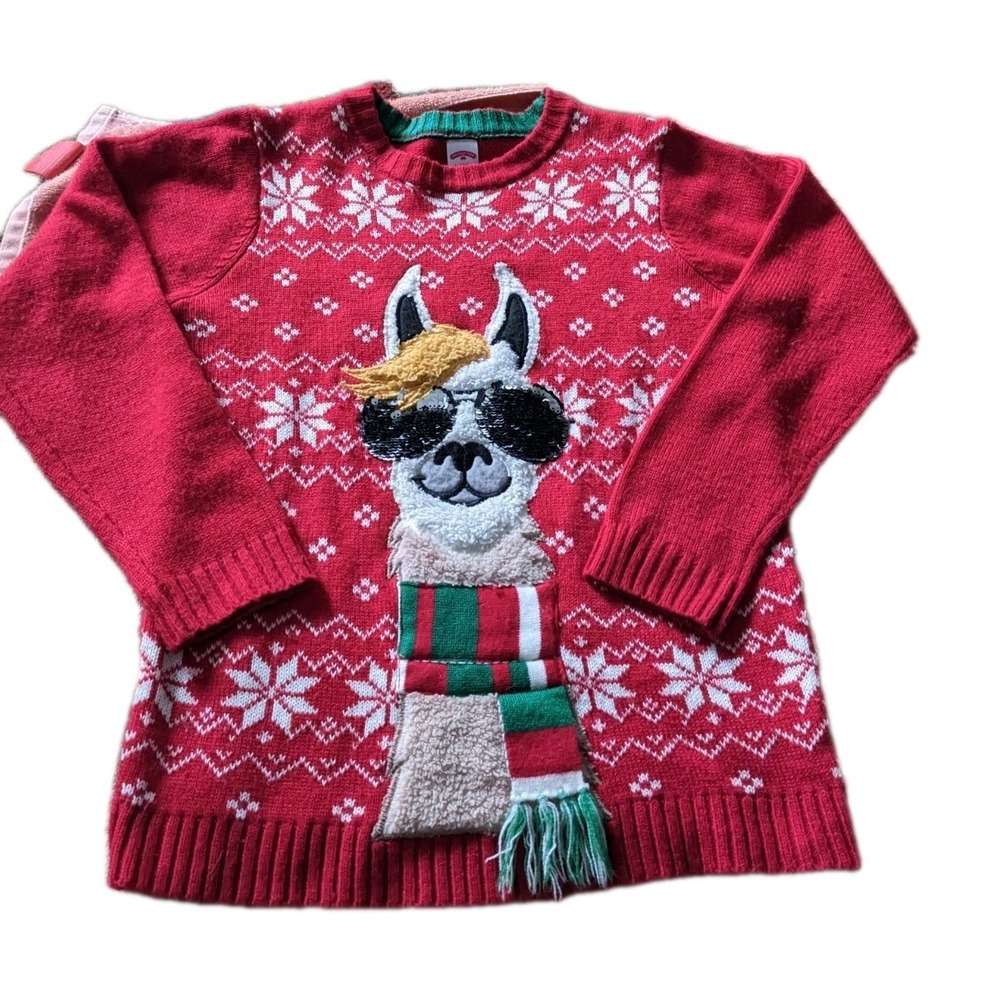 CuteUgly Llama Holiday Christmas Red Santa Sweater Med 18" Pit2Pit Free Shipping